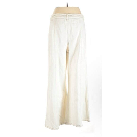 Farm Rio Wide Leg Pants Ivory Jeans Tie Belt Loose High Rise Denim Pants Sz XL - Picture 3 of 5